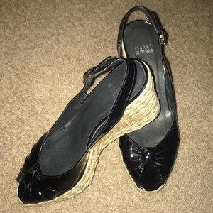 Stuart Weitzman Leather Jute Wedges